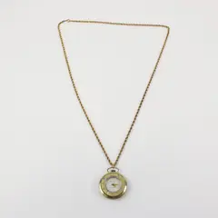 BERCO Vintage Mechanical Pendant Watch Gold Tone Clear Stone Bezel Rope Chain