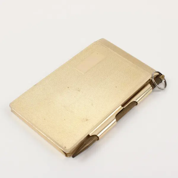 Vintage Gold Tone Textured Metal Pocket Notebook with Matching Pen