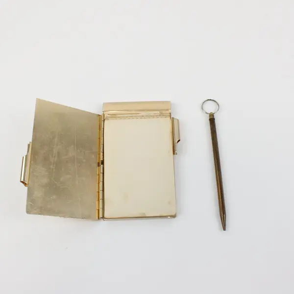 Vintage Gold Tone Textured Metal Pocket Notebook with Matching Pen
