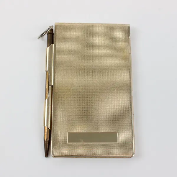 Vintage Gold Tone Textured Metal Pocket Notebook with Matching Pen