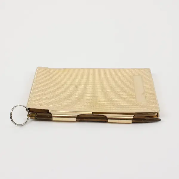Vintage Gold Tone Textured Metal Pocket Notebook with Matching Pen