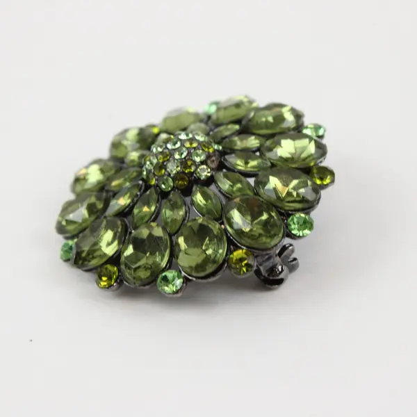 Round Layered Floral Brooch Starburst Faceted Olive & Light Green Stones