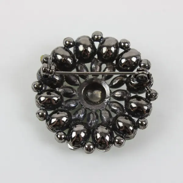 Round Layered Floral Brooch Starburst Faceted Olive & Light Green Stones