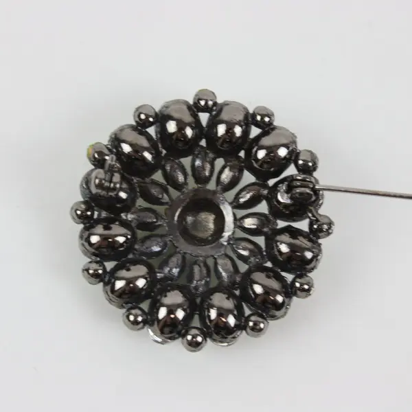 Round Layered Floral Brooch Starburst Faceted Olive & Light Green Stones