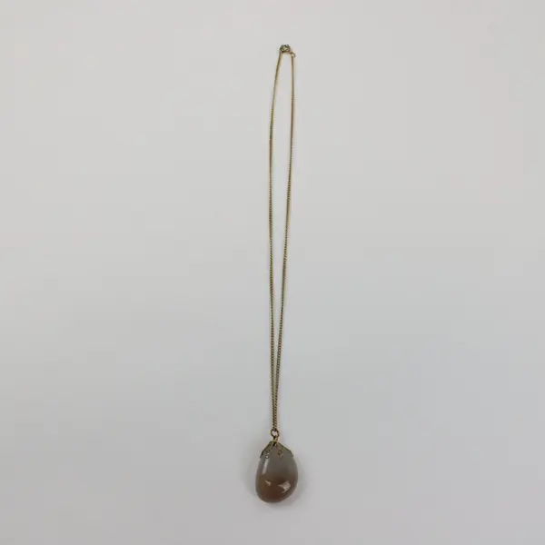Gold Tone Chain Necklace Semi-Translucent Teardrop Gemstone Pendant 10in