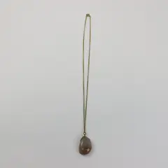 Gold Tone Chain Necklace Semi-Translucent Teardrop Gemstone Pendant 10in