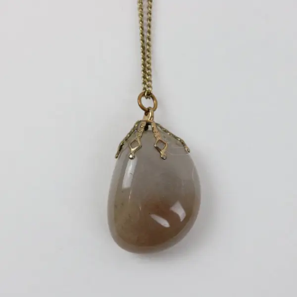 Gold Tone Chain Necklace Semi-Translucent Teardrop Gemstone Pendant 10in