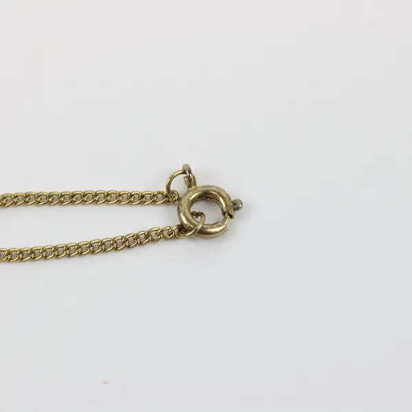 Gold Tone Chain Necklace Semi-Translucent Teardrop Gemstone Pendant 10in