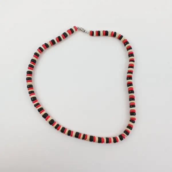 Red White Black Flat Disc Beaded Necklace 18in Fashion Jewelry