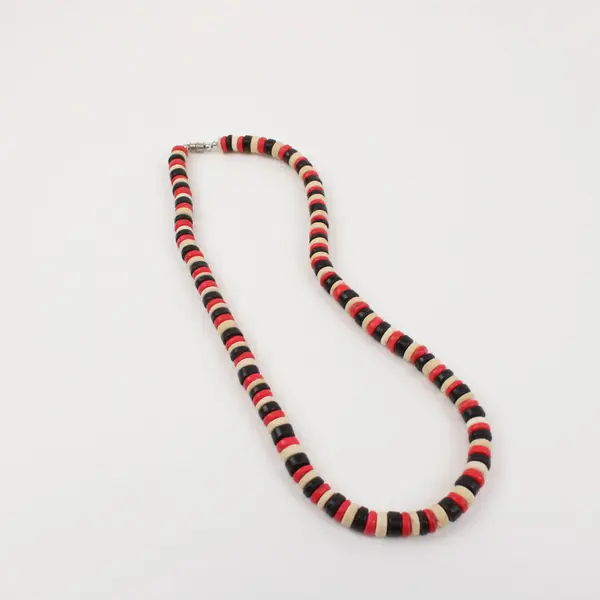 Red White Black Flat Disc Beaded Necklace 18in Fashion Jewelry