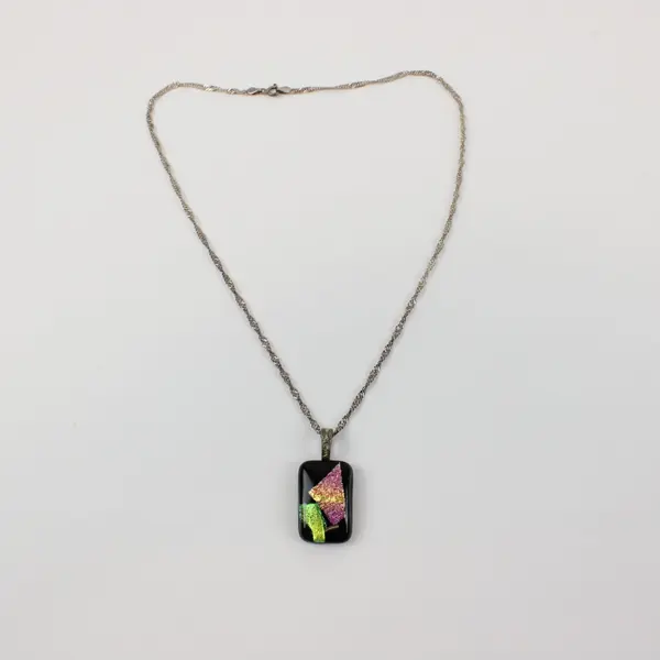 Handcrafted Rectangular Dichroic Glass Pendant Multicolor Iridescent