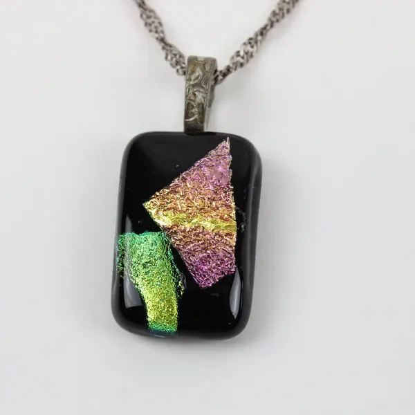 Handcrafted Rectangular Dichroic Glass Pendant Multicolor Iridescent