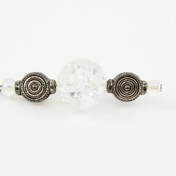 Handcrafted Dangle Earrings Clear Crackled Glass Beads Silver-Tone Spacers