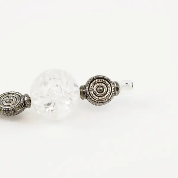Handcrafted Dangle Earrings Clear Crackled Glass Beads Silver-Tone Spacers