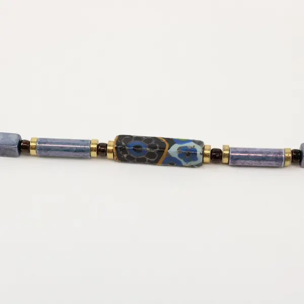 Unbranded Blue Beaded Necklace Cylinder Cube Multicolor