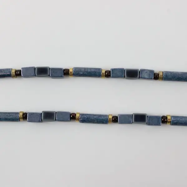 Unbranded Blue Beaded Necklace Cylinder Cube Multicolor