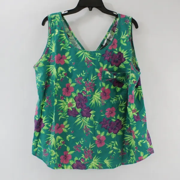 American Line Women's 22W Pink Green Tropical Floral Tank Top