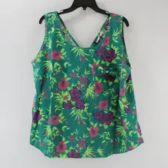 American Line Women's 22W Pink Green Tropical Floral Tank Top
