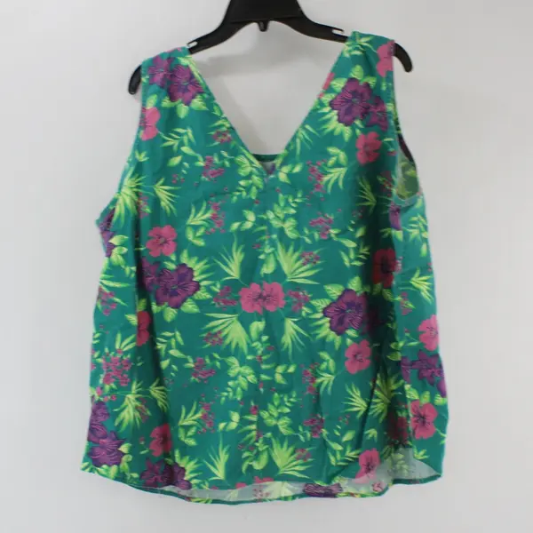 American Line Women's 22W Pink Green Tropical Floral Tank Top