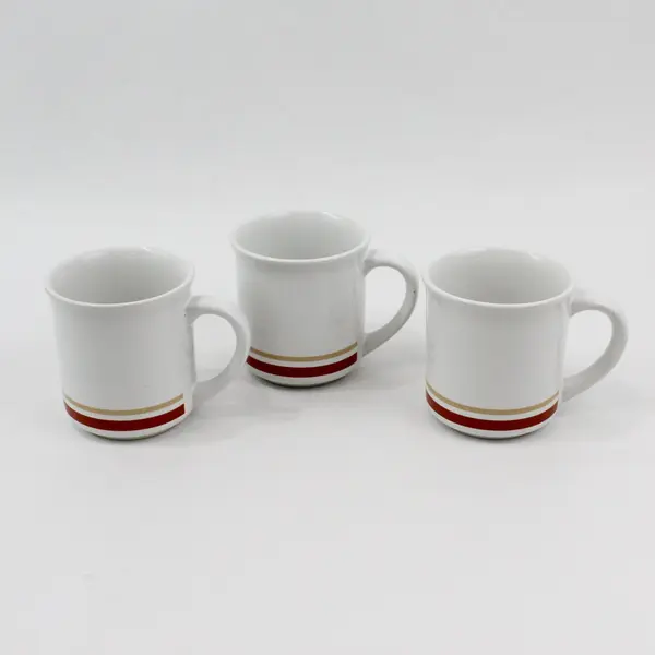 Lot of 3 Retro Ceramic Coffee Mugs E-3 White Red Gold Bands