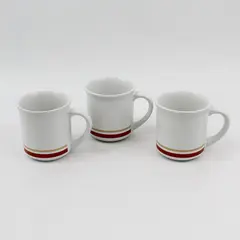 Lot of 3 Retro Ceramic Coffee Mugs E-3 White Red Gold Bands