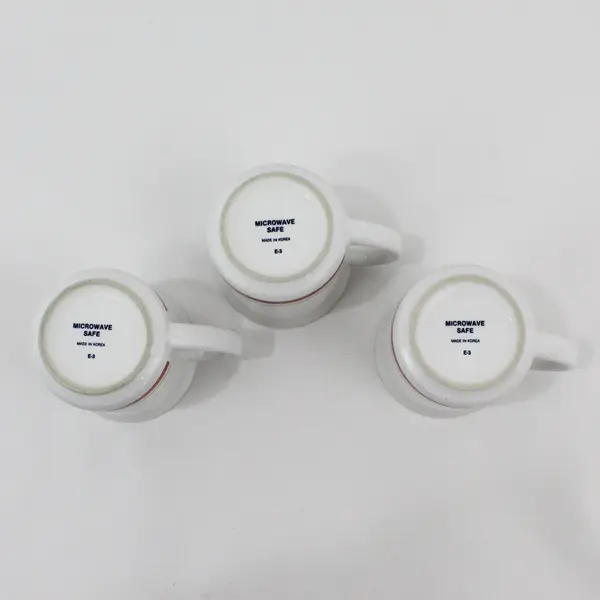 Lot of 3 Retro Ceramic Coffee Mugs E-3 White Red Gold Bands