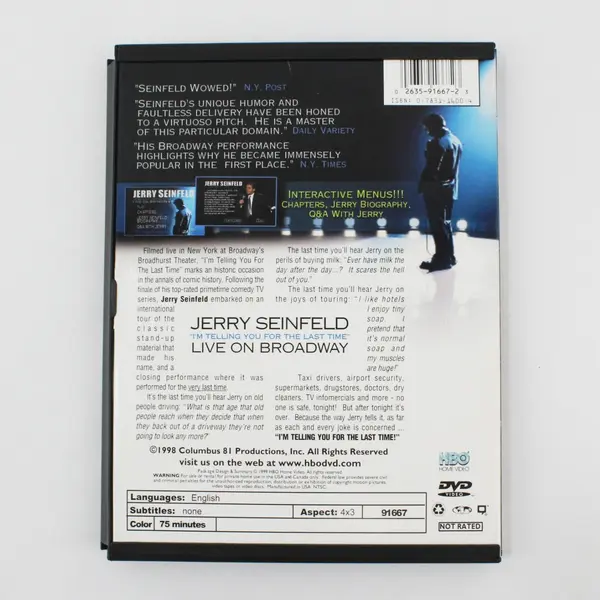 Jerry Seinfeld DVD Live On Broadway "I'm Telling You for the Last Time" Comedy 