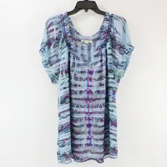 Unity World Wear Women's Embroidered Tunic Blue Purple Short Sleeve 2X