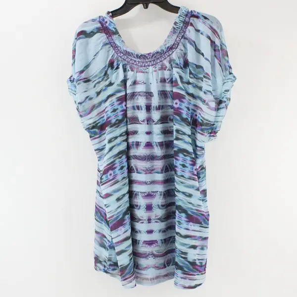 Unity World Wear Women's Embroidered Tunic Blue Purple Short Sleeve 2X