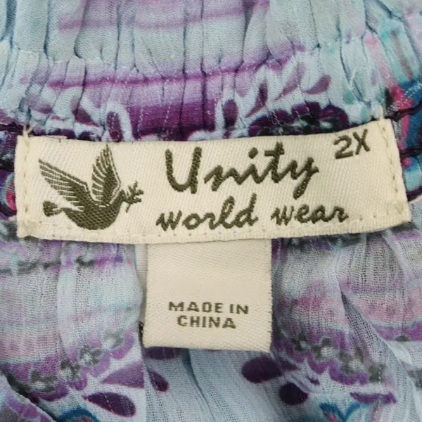 Unity World Wear Women's Embroidered Tunic Blue Purple Short Sleeve 2X