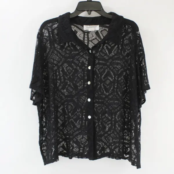 S.L. Fashions Women's 18W Black 100% Polyester Openwork Crochet Top