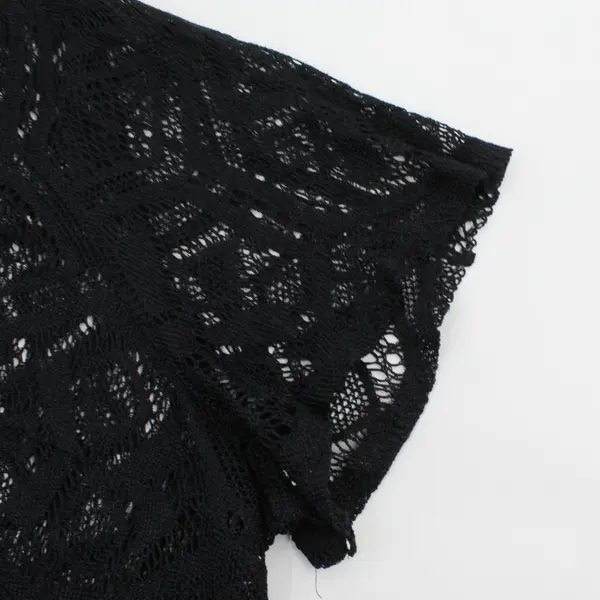S.L. Fashions Women's 18W Black 100% Polyester Openwork Crochet Top