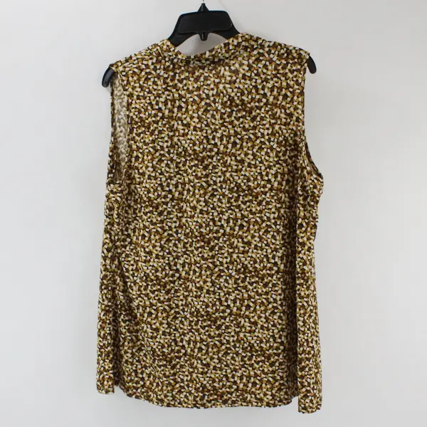 Halo Women's 2X Geometric Print Top Brown Yellow White