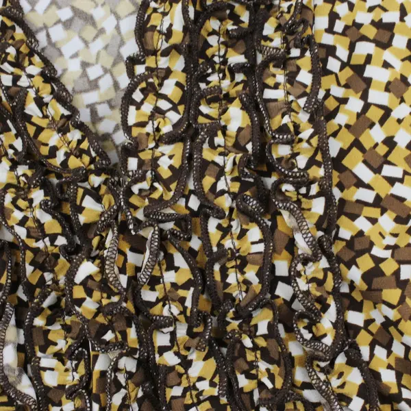 Halo Women's 2X Geometric Print Top Brown Yellow White