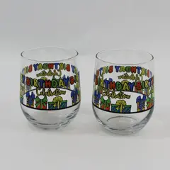 Set of 2 Birthday Celebration 4in Stemless Wine Glasses