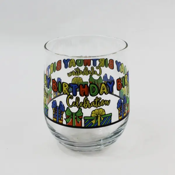 Set of 2 Birthday Celebration 4in Stemless Wine Glasses