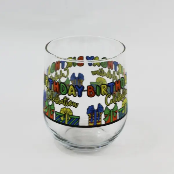 Set of 2 Birthday Celebration 4in Stemless Wine Glasses