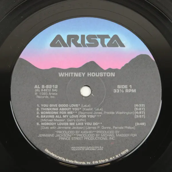 Whitney Houston Debut Self-Titled LP 1985 Arista 12" Vinyl AL 8-8212