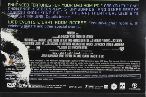 The Matrix Sci-Fi DVD 1999, #17737 Keanu Reeves, Laurence Fishburne 