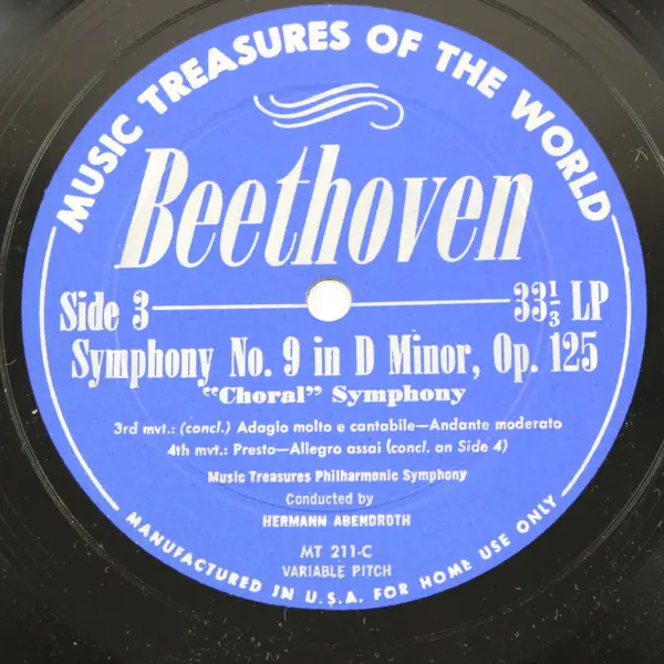 Music Treasures Beethoven Symphony No. 9 2-Record 4-Side 12" LP Set 33 RPM