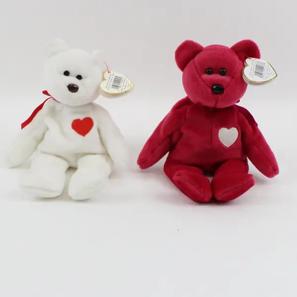 Lot Of 2 TY Beanie Baby Valentino 1993 & Valentina 1999 Bear W/ Tag Plush Toy