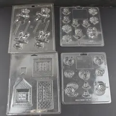 Lot of 4 Wilton Plastic Candy Molds: Thanksgiving, Houses, Bears & Rose Buds 