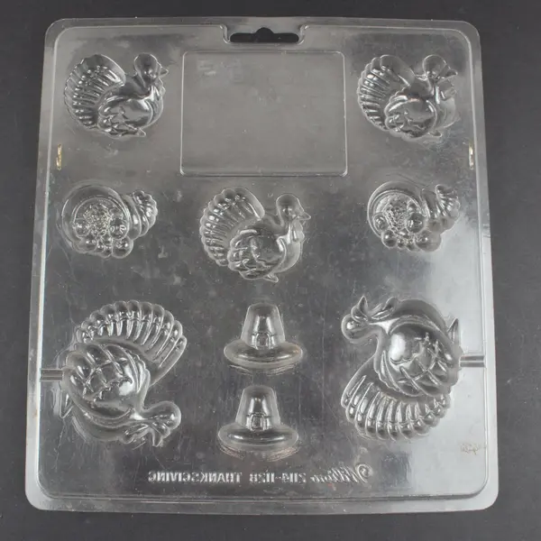 Lot of 4 Wilton Plastic Candy Molds: Thanksgiving, Houses, Bears & Rose Buds 