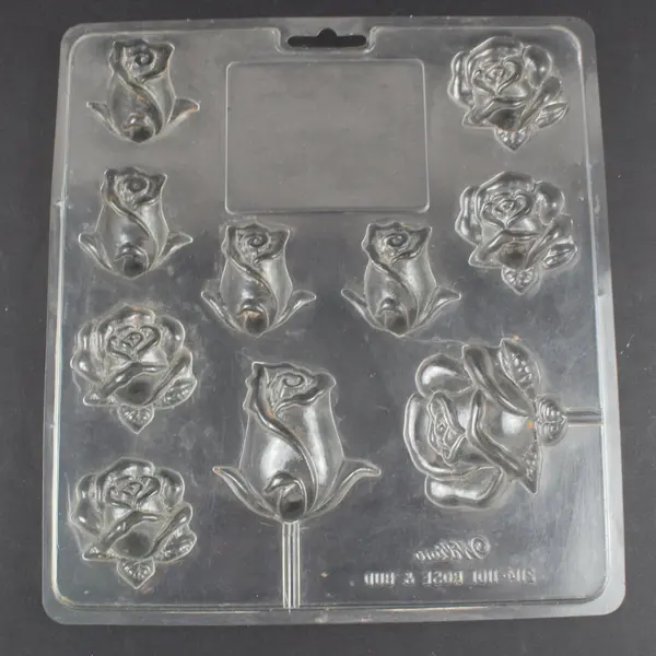 Lot of 4 Wilton Plastic Candy Molds: Thanksgiving, Houses, Bears & Rose Buds 