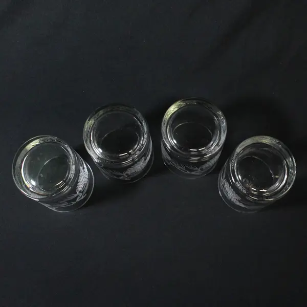 Set of 4 Libbey St. Clair Old Fashioned  Etched Pine Cone Whiskey Glasses