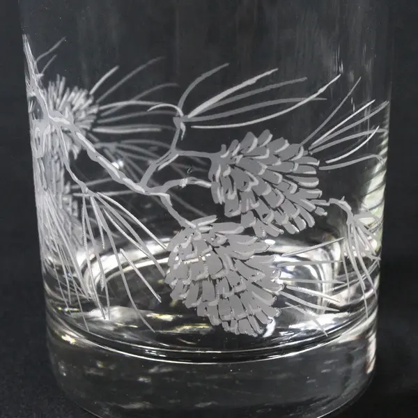 Set of 4 Libbey St. Clair Old Fashioned  Etched Pine Cone Whiskey Glasses