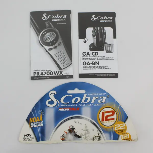 Two Cobra PR4700 WX Two-Way Radios MicroTalk 22 Channels Walkie Talkies Charger