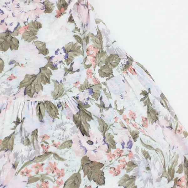 Rebecca Taylor Women's Large Floral Linen Drop Waist Dress Pink Green White