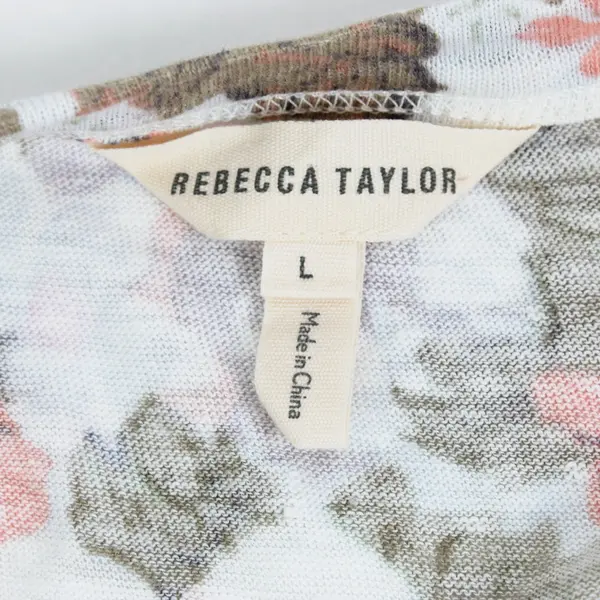 Rebecca Taylor Women's Large Floral Linen Drop Waist Dress Pink Green White