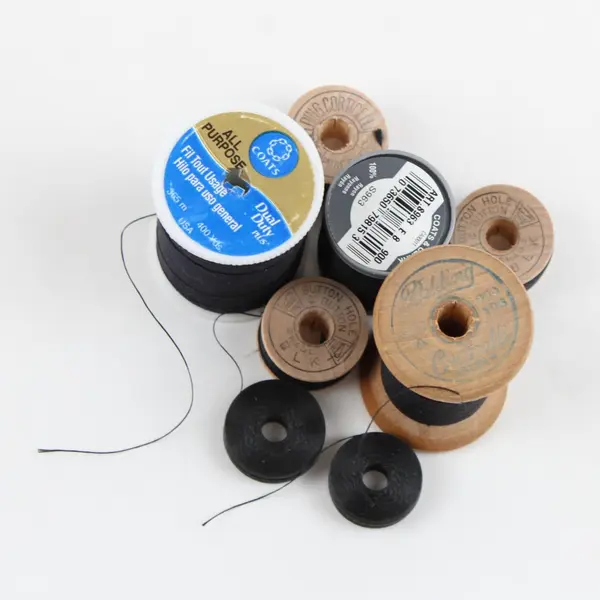Lot of 8 Mixed-Brand Black Sewing Thread Spools Includes Coats & Clark S963